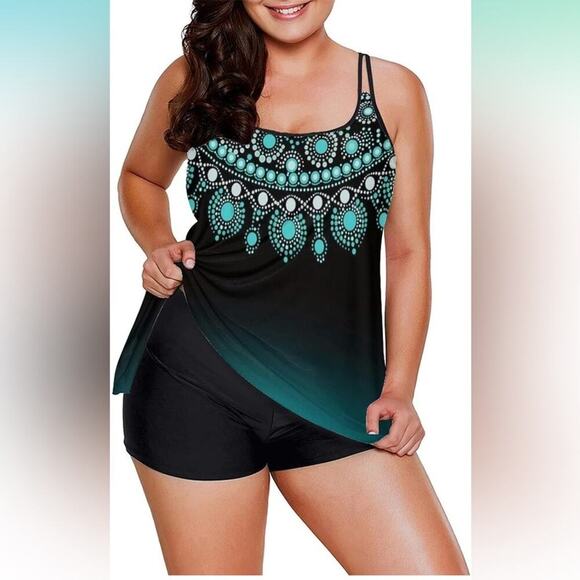 2025 Tankini 2 Piece Swimsuits Tummy Control Flowy Swimwear Top and Boyshorts XL - Picture 4 of 4